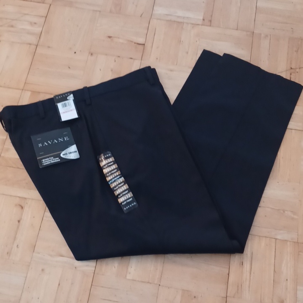 Savane flat front wrinkle free pants dark navy blue 40x32